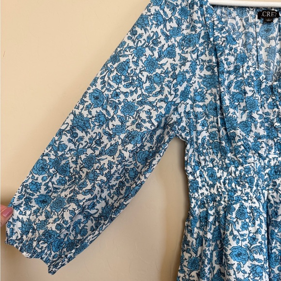 JCREW V Neck Puff Sleeve Midi Dress Blue Bloom Floral Print Prairie Cottagecore - Picture 6 of 13